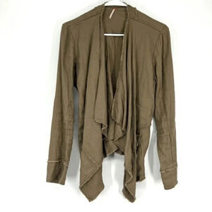 Free People Linen Blend Tan Brown Open Front Cardigan XS